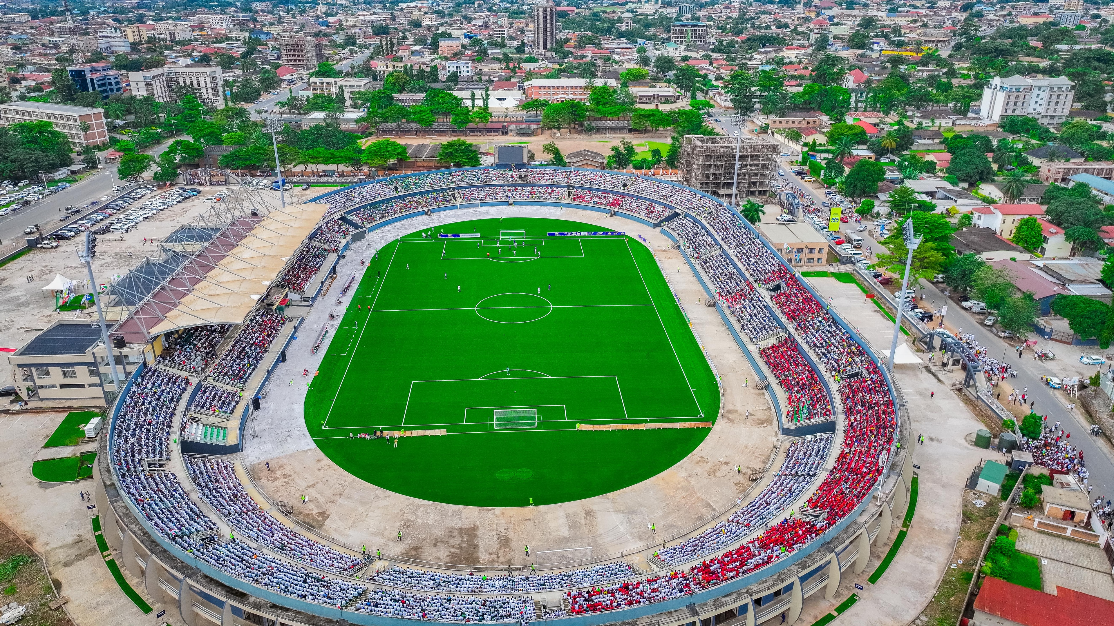 Aerial view of a full Stade Ntwari in central Bujumbura