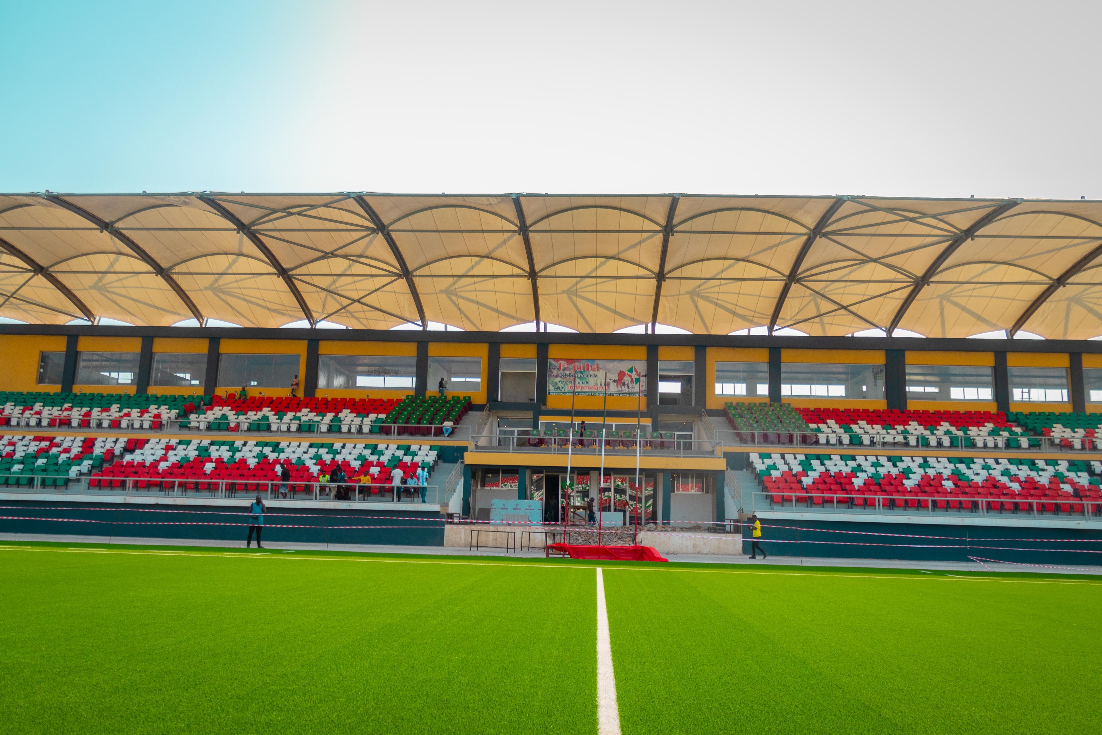 Main grandstand and pitch at Stade Ntwari